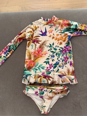Zimmermann Cream Floral Long-Sleeve Rashguard Swim Set